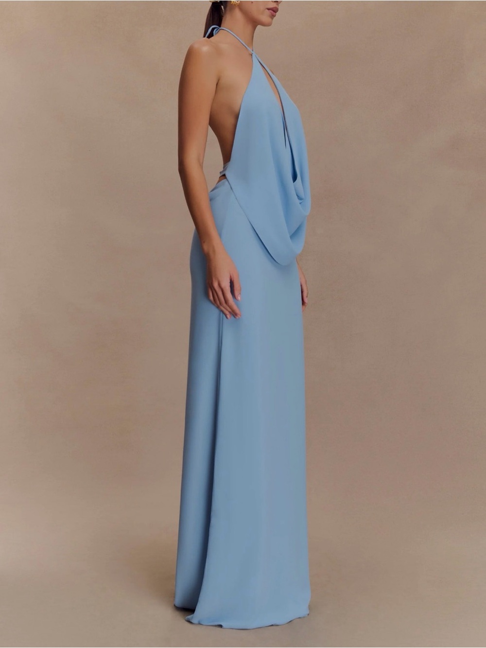 NWT!! Meshki Sky Blue Strapless Draped Halter Top - Picture 4 of 5